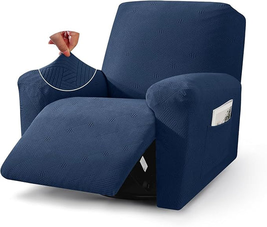 JIVINER Oversized Recliner Chair Covers, 3 Piece Slipcovers for Large Recliner Chair Soft Jacquard Reclining Chair Protector Slipcovers for Dogs,Cats (X-Large, Navy Blue)
