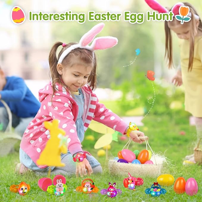 NPET LED Light Up Bracelets 10 Packs Easter Party Favors for Kids, Pop Fidgets Bracelets Glow in The Dark Egg Fillers Goody Bag Stuffers for Kids Boys Girls Glow in the Dark Bracelets