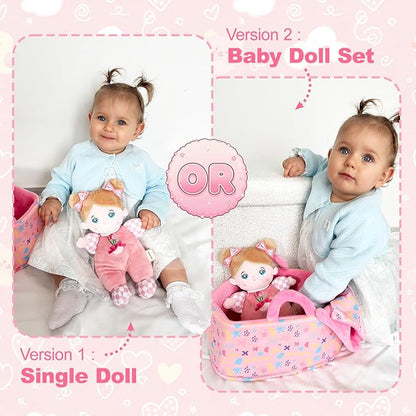 OUOZZZ Soft Baby Doll 10" Tulip Pink - First Birthday Toys for 1 Year Old Girl, Ideal 1 Year Old Girl Gifts & Baby Girl Gifts, Snuggle Buddy for Infants