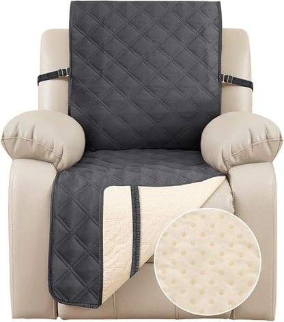 TOMORO Non-Slip Recliner Sofa Cover - 100% Waterproof Recliner Chair Slipcover Furniture Protector, Washable Couch Cover with Elastic Straps for Dog and Kids, Dark Gray, 23 Inch Middle