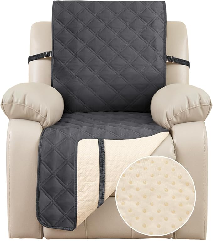 TOMORO Non-Slip Oversized Recliner Sofa Cover - 100% Waterproof Recliner Chair Slipcover Furniture Protector, Washable Couch Cover with Elastic Straps for Dog and Kids, Dark Gray, 30 Inch Middle