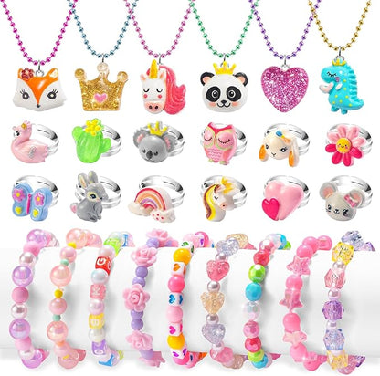 Toddler Girls Jewelry for 3 Year Old, Kids Play Jewelry Set for Little Girl Age 4-6, Children Dress Up Necklaces Childs Rings Bracelets for Toddlers Princess Ages 3+ 3-5 4 5 6 7 Years