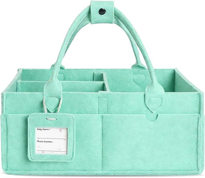 GEMII Diaper Caddy Organizer-Large Baby Caddy Organizer with Handle，Newborn Registry Essentials，Baby Shower Gift Basket for Boy or Girl (Green, Large)