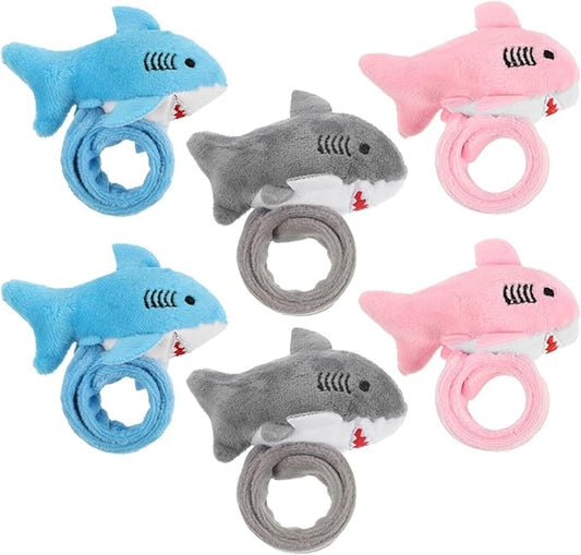 LUOZZY 6 Pcs Plush Slap Bracelets Shark Stuffed Animal Slap Band Bracelets for Kids Birthday Party Favors Gifts (Blue Pink Gray)