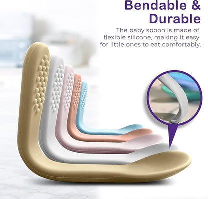 Baby Spoons First Stage Silicone Baby Spoon – Self Feeding Baby Utensils – Infant Spoons First Stage Baby Feeding Spoon - Soft & Gentle on Gums - BPA Free Silicone Baby Spoons Set (Pastel3)