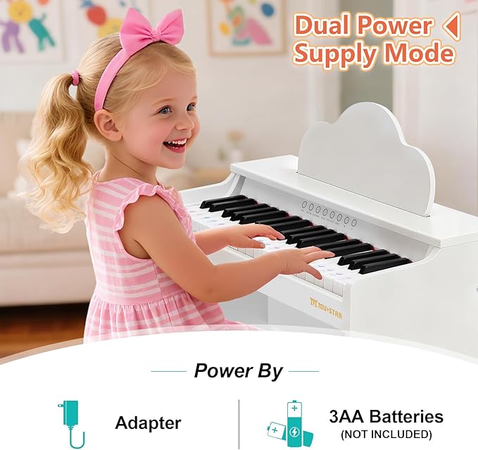 37 Keys Kids Keyboard Piano, Kids Piano Wooden Toy With Stool, DIY Stickers, Song Book, Cover, Education Musical Instruments for Girls&Boys Ages 3+