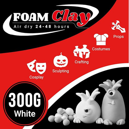 CALPALMY Moldable Foam Clay - 300g High Density Air Dry Clay for Intricate Designs, Cosplay, Crafting, and Artistic Projects - Cutting with a Knife or Rotary Tool, Sanding or Shaping (White)