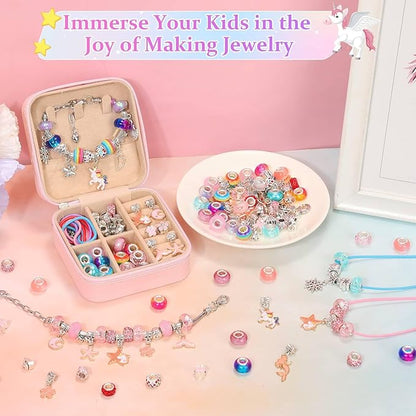 LifeisLuck Charm Bracelet Making Kit - Girls 110 Pcs DIY Charm Jewelry Beads Making Kit, Mermaid Birthday Gifts for Girls Toys Crafts for Little Girls Ages 8-12, with K Initial Travel Jewelry Case