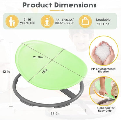 BABAMU Autism Kids Swivel Chair,Sit and Spin Chair for Kids,ADHD Sensory Integration Therapy,Training Body Coordination,Wobble Disk for Toddlers,Improve Focus,Metal Base Non Slip Safer（Green）