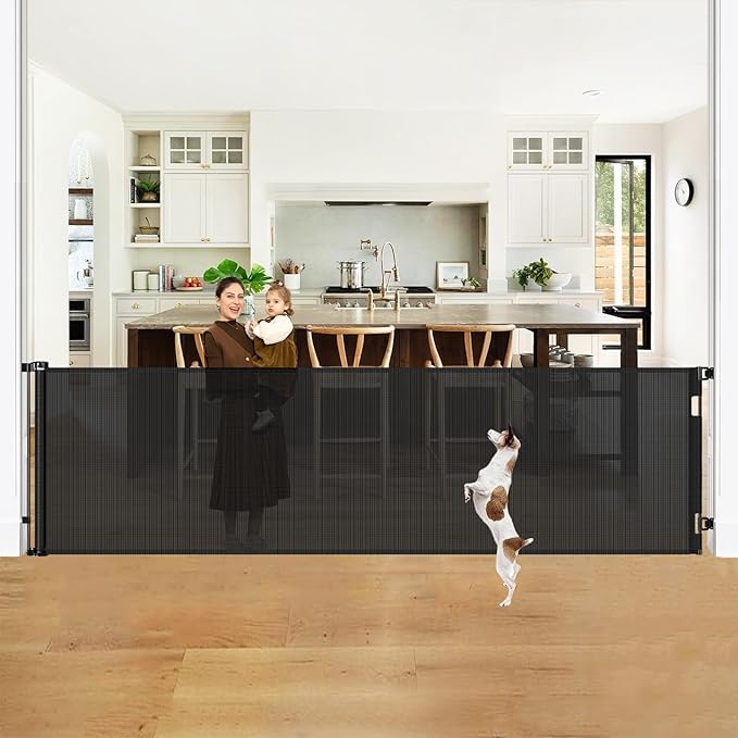42" Tall X 130" Extra Wide Retractable Baby Gates for Large Openings Extra Tall Dog Gates for Doorways Extra Tall Pet Gate Indoor Outdoor Long Baby Gate Retractable Child Gate Tall Mesh Gate, Black