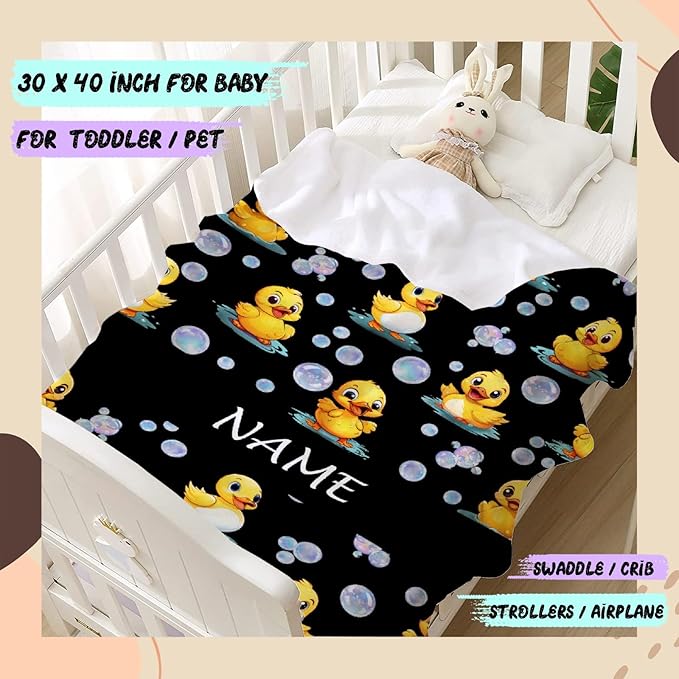 Custom Name Ducks And Bubbles Blanket Adult duck Blanket Kids Funny Blanket Suitable for Bedroom bed sofa Crib Couch Chair outdoor All Season Items That Yellow Duck Lovers Will Love 40"x30"for Pets
