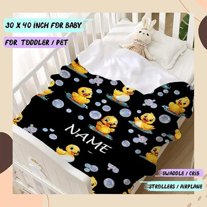 Custom Name Ducks And Bubbles Blanket Adult duck Blanket Kids Funny Blanket Suitable for Bedroom bed sofa Crib Couch Chair outdoor All Season Items That Yellow Duck Lovers Will Love 60"x50"for Teens