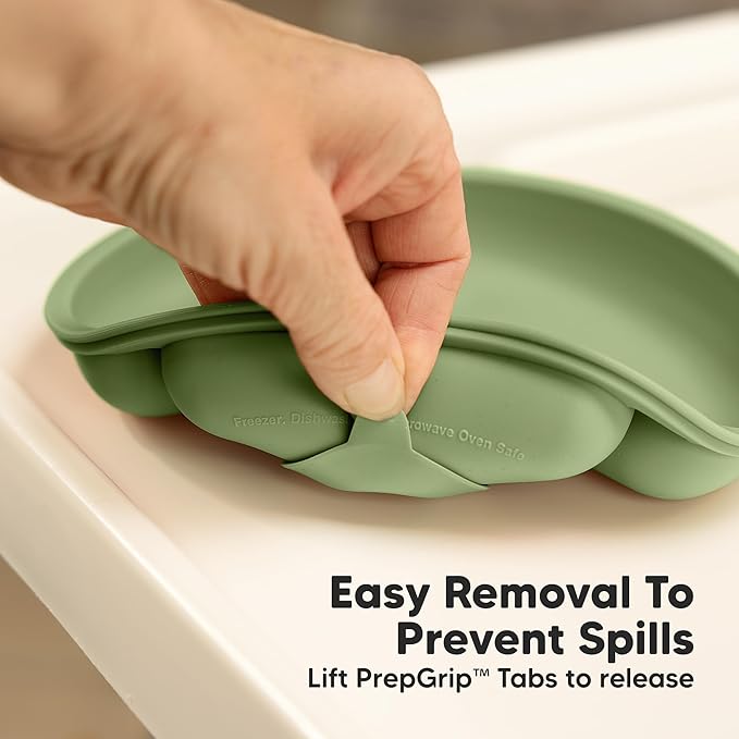 KeaBabies Suction Plates for Baby, Toddler - 3-Pack 100% Silicone Toddler Plates, Divided Baby Plates with Suction, Silicone Plates for Baby, Kids, BPA-Free, Microwave, Dishwasher Safe (Olives)