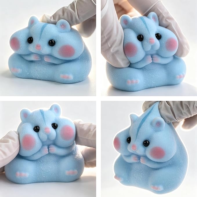 Handmade Taba Squishy Hamster Toy, Cute Squishy Hamster Fidget Toy, Realistic Hamster Toy, Soft Silicone Mochi Furry Toy, Stress Relief Gift for Adults & Kids, Sensory Anxiety Plushie (Blue)