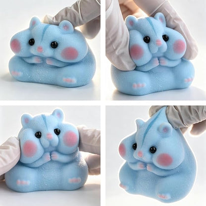 Handmade Taba Squishy Hamster Toy, Cute Squishy Hamster Fidget Toy, Realistic Hamster Toy, Soft Silicone Mochi Furry Toy, Stress Relief Gift for Adults & Kids, Sensory Anxiety Plushie (Blue)