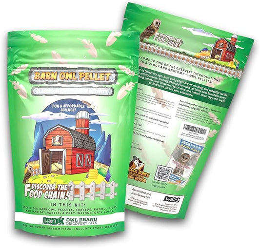 OBDK Barn Owl Pellets for Dissection - 10 Pack Medium Sized (1.5"-2.0") with Tools, Guide and Charts from Owl Brand Discovery Kits