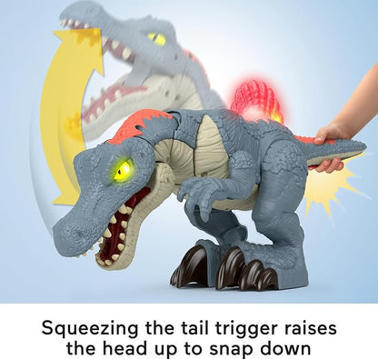 Fisher-Price Imaginext Jurassic World Dinosaur Toy Ultra Snap Spinosaurus, Lights Sounds & Chomping Action, for Preschool Kids Ages 3+ Years