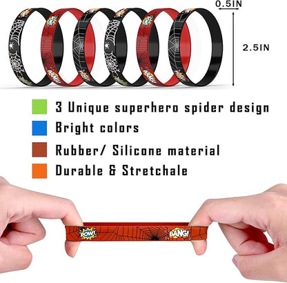 Spider Bracelets Silicone Wristband 30Pcs Superhero Spider Party Decorations Supplies for Spider Theme Kids Birthday Party Favors