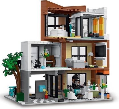 Modern Villas Architecture Building Kit with LED Lights,3 Levels Villas Apartment Building Blocks Toy,for 12+Year Teen,Adul（1399 Pieces）