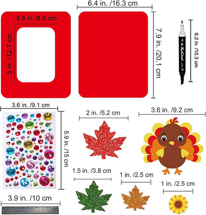 Winlyn 12 Sets Fall Craft Kits Fall Thanksgiving Picture Frame Decorations Art Sets Tree of Thanks Turkey Owl Smile Face Pumpkin Autumn Leaf Foam Stickers Arts and Crafts for Kids Party Activities