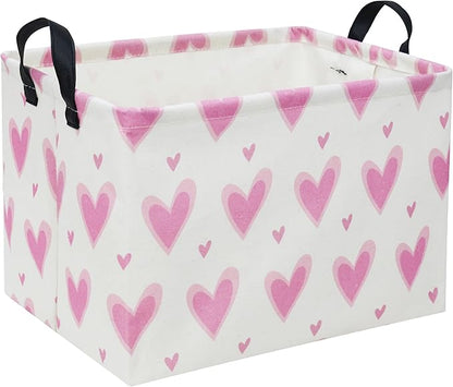 HIYAGON Rectangular Heart Pink Gift Basket Empty Kids Storage Bin Basket Organizer Box Heart Room Decor(Pink loves)