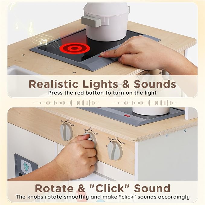 SainSmart Jr. Kitchen for Kids, Wooden Play Kitchen with Toy Storage System, Toy Kitchen Set with Plenty of Play Features, Kids Play Kitchen Designed, Gift for Ages 3+ White