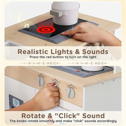 SainSmart Jr. Kitchen for Kids, Wooden Play Kitchen with Toy Storage System, Toy Kitchen Set with Plenty of Play Features, Kids Play Kitchen Designed, Gift for Ages 3+ White