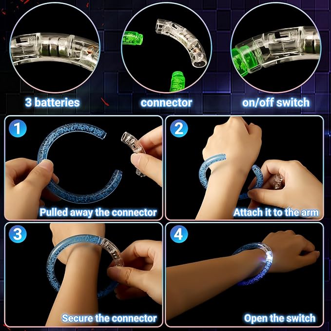 50PCS LED Bracelets,7 Color Glow In The Dark Bracelets,Flashing Light Up Bracelets,Glow Bracelets,Glow In The Dark Party Supplies,Light Up Party Favors for Birthday,Concert,Carnival,Festival