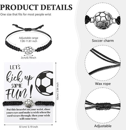 80 Pcs Soccer Team Gifts Set Bracelets Soccer Ball Ballpoint Pens Foam Stress Balls Kick Up Cards Adjustable Bracelets for Sports Reward Birthday Party Supplies