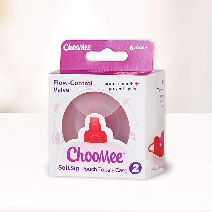 ChooMee SoftSip Food Pouch Tops | Red Purple + White Travel case | Prevent Spills and Protect Childs Mouth