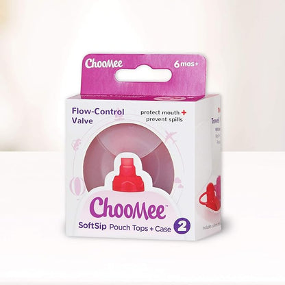 ChooMee SoftSip Food Pouch Tops | Red Purple + White Travel case | Prevent Spills and Protect Childs Mouth