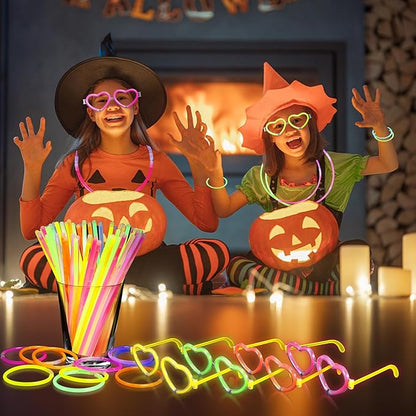 120Pack Glow in the Dark Party Favor,Glow Glasses with 100 8" Glow Sticks Bulk & Connectors,20 Glasses Mode for 20 Glow Heart Glasses 60 Glow Bracelet,8" Glowstick Neon Glow Toys for Kids & Adults