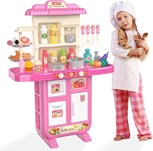 Play Kitchen for Girls & Boys - Realistic Toy Kitchen Set with Lights, Sounds, & Water Circulation for Ages 3-8