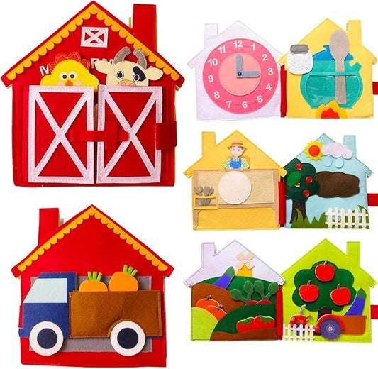 Quiet Book Toddler Book Farm Animals Activity Busy Book Felt Book for Toddlers 2-3 4 Year Old Boy Girl Montessori Toys Cloth Book (My Farm Day)