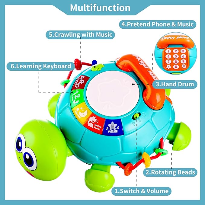 Baby Toys 6 to 12 Months Crawling Turtle Musical Infant Toy for 12 Months Old Light Up Tummy Time Toys Early Eduactional Learning Montessori Toy for 8 9 10 Month Baby Boy Girl Toddler