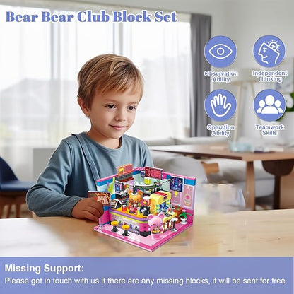 Friends House Building Block Set, Bear Club Business City View Small Brick Model, Mini Construction Toy, Hobbies Christmas Birthday Gift for Teens Children Kids Boys Girls 6+, 602pcs