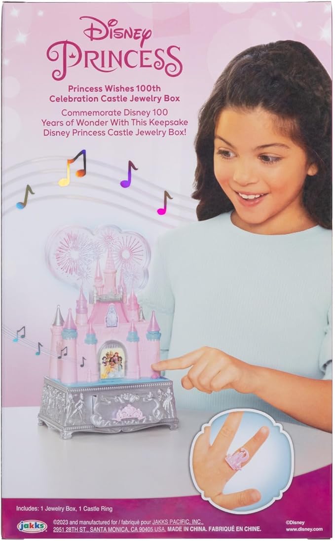 Disney Princess Jewelry Box for Girls Princess Castle Keepsake Jewelry Box with Music & Firework-Like Light Show, Plays Song “A Dream Is a Wish Your Heart Makes”