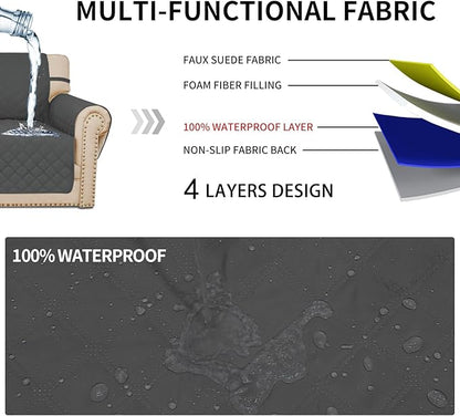 Easy-Going Waterproof Oversized Loveseat Covers Leakproof Couch Cover for 2 Cushion Couch Sofa Cover Washable Sofa Slipcover Non-Slip Furniture Protector with Pocket for Pets (Medium-XL, Dark Gray)