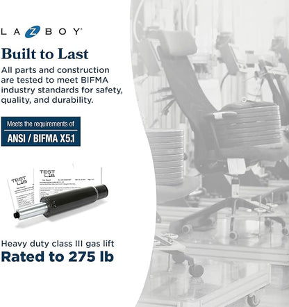 La-Z-Boy Sutherland Quilted Leather Executive Office Chair with Padded Arms, High Back Ergonomic Desk Chair with Lumbar Support, Ivory White Bonded Leather