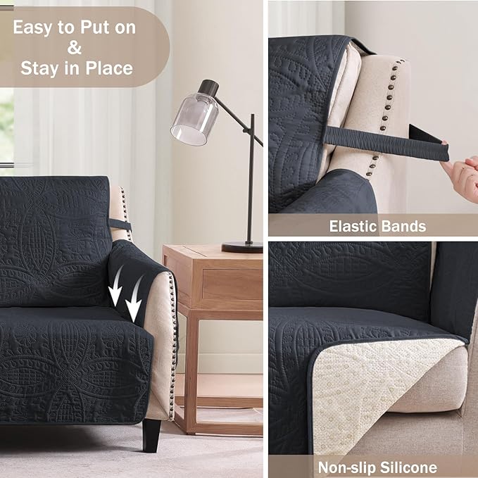 Water Repellent Loveseat Cover for 2 Cushion Couch, Machine Washable Love Seat Quilted Couch Covers, Pet Friendly Loveseat Slipcovers (Loveseat 48", Blue Gray)