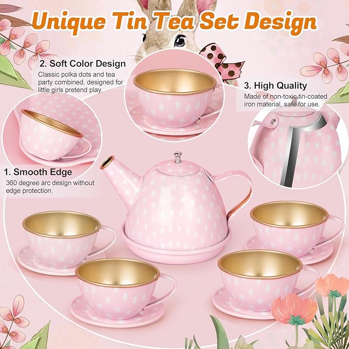 Tea Party Set for Little Girls, 49PCS Princess Tea Time Toys Including Tea Set Dessert Carrying Case, Kids Kitchen Pretend Playset, Tea Set for Girls Birthday Toddler Gifts Age 3-8