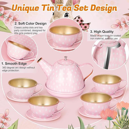 Tea Party Set for Little Girls, 49PCS Princess Tea Time Toys Including Tea Set Dessert Carrying Case, Kids Kitchen Pretend Playset, Tea Set for Girls Birthday Toddler Gifts Age 3-8