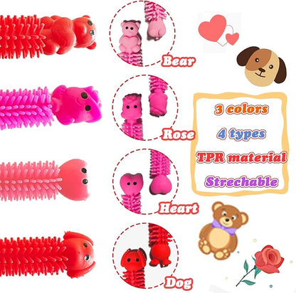 36Pcs Valentine Day's Stretchy Fidget Toy, Sensory Fidgets Toys,Autism Toys Great for Kids Children Adults Stress Relief Party Favors,Valentine's Day Cards Gift