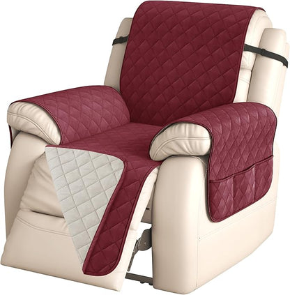 CHUN YI Recliner Chair Cover, Non-Slip Recliner Covers That Stay in Place, Washable Lazy Boy Recliner Covers with Pockets, Water Resistant Recliner Slipcover for Pets (Wine, Small Recliner)