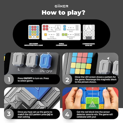 GiiKER Super Slide Puzzle Games, Original 500+ Challenges Brain Teaser Puzzle, Toys for Kids, Travel Games Birthday Gifts Easter Basket Stuffers for Boys Girls, Activities for Road Trips - Moon Grey