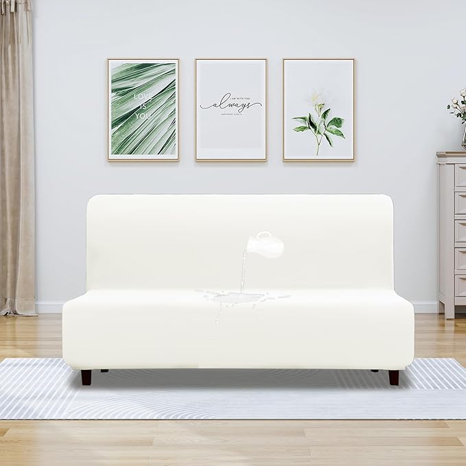 PureFit 100% Dual Waterproof Futon Cover, Waterproof Couch Cover for Futon - Stretch Non Slip Fleece Sofa Covers Washable, Leakproof Furniture Protector for Kids, Pets, Dog (Futon, Beige)