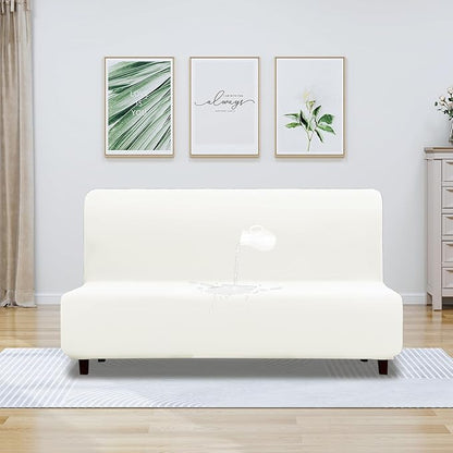 PureFit 100% Dual Waterproof Futon Cover, Waterproof Couch Cover for Futon - Stretch Non Slip Fleece Sofa Covers Washable, Leakproof Furniture Protector for Kids, Pets, Dog (Futon, Beige)