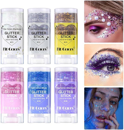 Face Body Glitter Stick,Music Festival Accessories Outfits for Women,Hair Glitter Makeup,Mermaid Chunky Glitter Face Paint,Waterproof Sparkle Face Glitter for Country Concert