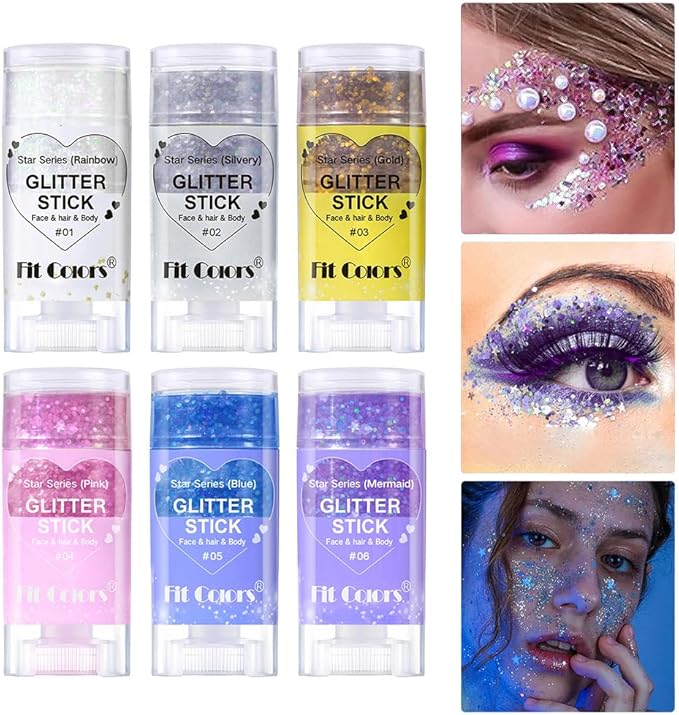 Face Body Glitter Stick,Music Festival Accessories Outfits for Women,Hair Glitter Makeup,Mermaid Chunky Glitter Face Paint,Waterproof Sparkle Face Glitter for Country Concert