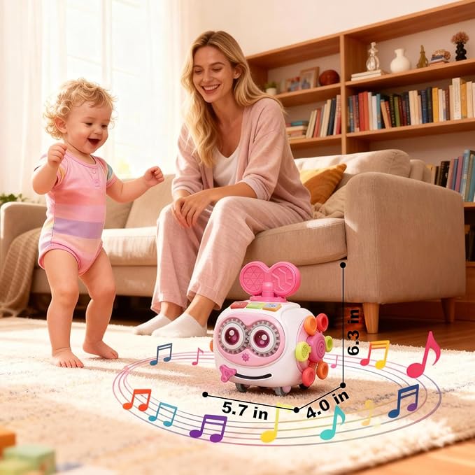 Toys for 1+ Year Old Girl, Musical Busy Cube for Toddlers 1-3 year old, Montessori 6-in-1 Activity Cube with Lights & Sounds, Wheels for Tummy Time & Crawling Training, Birthday Gifts for Baby Girl